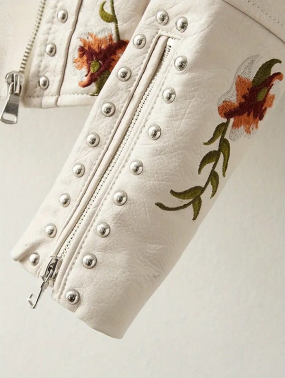 Women Floral Embroidered Moto PU Jacket Coat - Picture 3 of 7